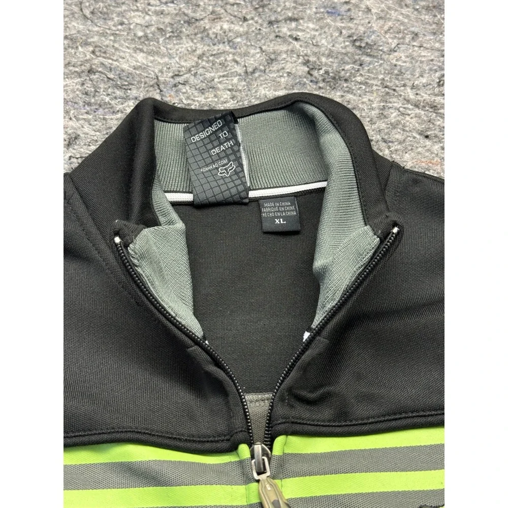 Fox Racing Mens XL Track Jacket Black Grey Neon Green Striped Full Zip 46013